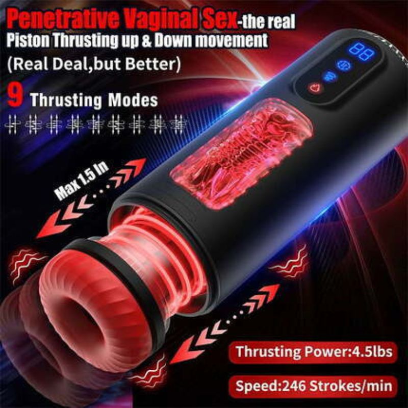 Acmejoy - 9 Telescopic Vibration Sucking Heated Aircraft Male Stroker