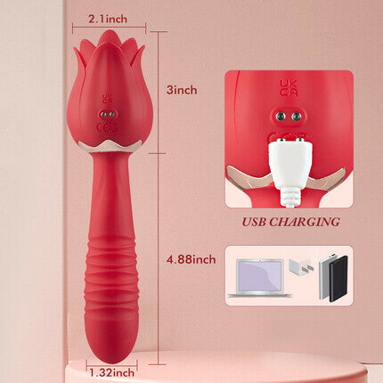 Acmejoy Red Rose Low Noise 5 Thrusting & Vibrating 7 Tongue Licking Vibrator