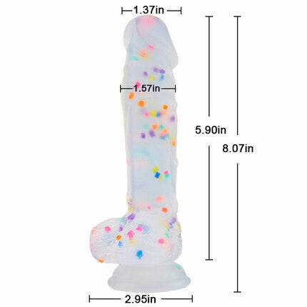 AcmeJoy Transparent Silicone Dildo with Colored Spots 8.07 Inch