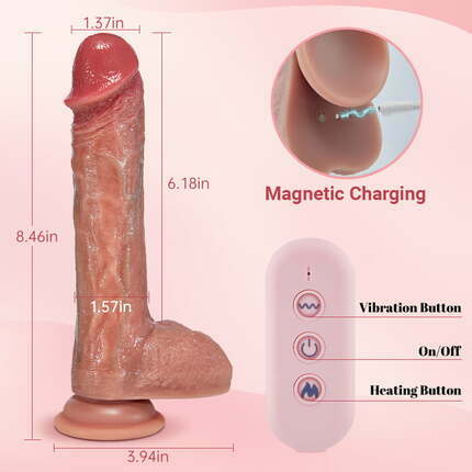 AcmeJoy IPX7 Waterproof 7 Thrusting Swinging 10 Vibrating Heating Lifelike Dildo 8.46 Inch