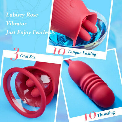 Acmejoy Rose 10 Tongue Licking & Thrusting Dildo Vibrator Clitoris and Nipple Stimulator