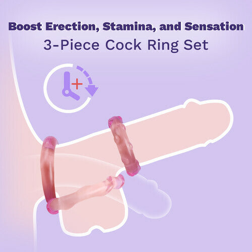 Acmejoy - 3-Piece Set Cock Rings High-Elasticity Tpe Rings For Male Pleasure